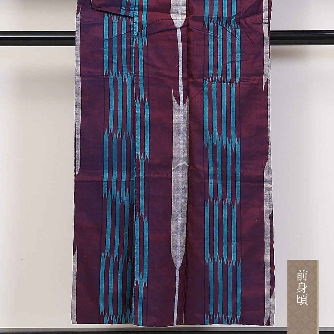 アンティーク 紬 袷 身丈150cm 裄62cm 正絹 矢絣 紫系 Dランク 1216-01266