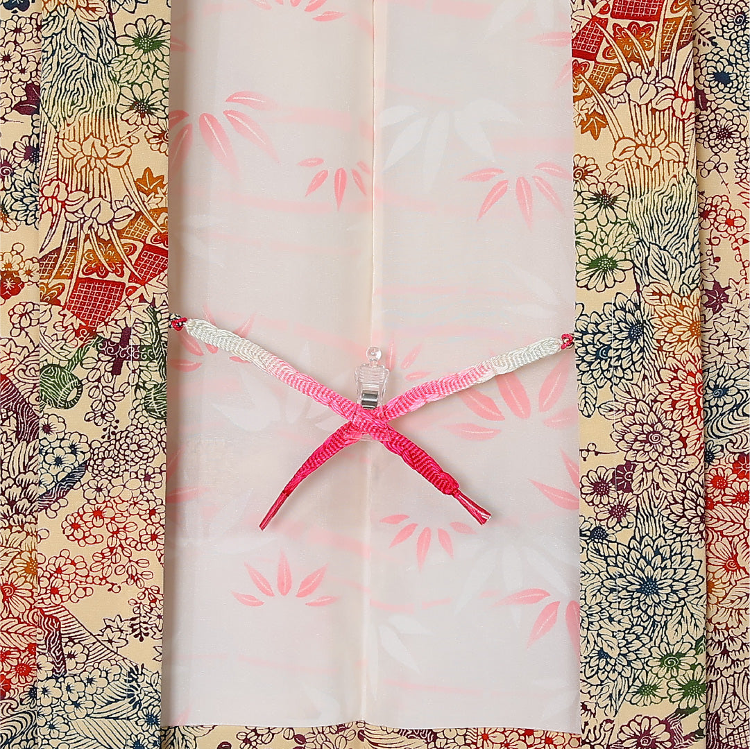 羽織 袷 身丈85cm 裄丈64cm 正絹 Sランク カジュアル Mサイズ 紐あり 花柄 ベージュ系 RP 1232-12863