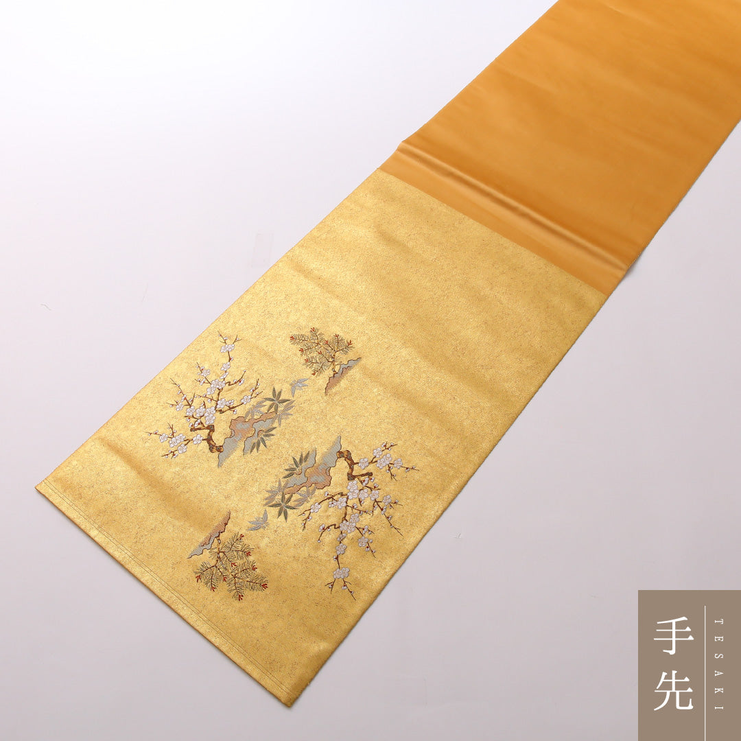 袋帯 帯丈448cm 正絹 六通 フォーマル 老松 能 古典柄 金系 1243-01655