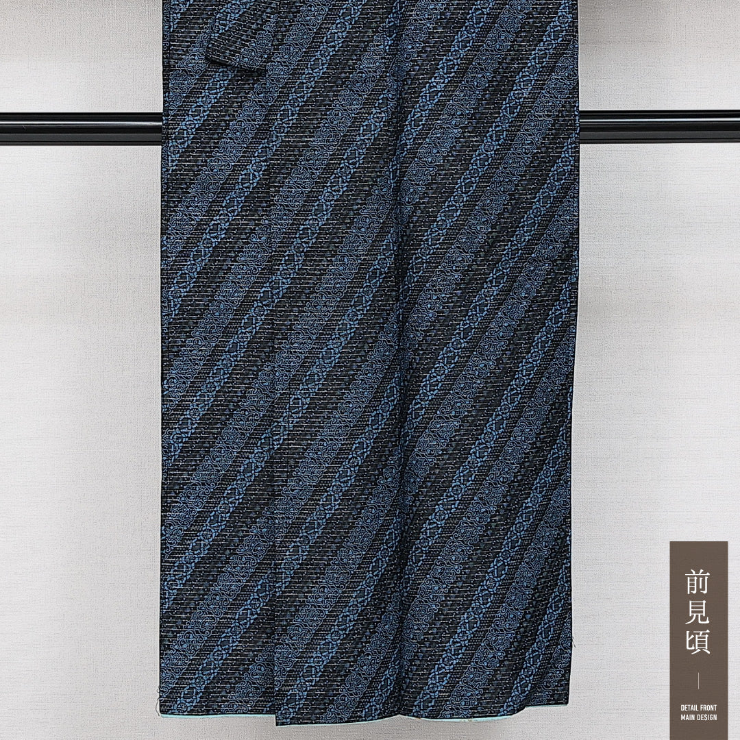 アンティーク 小紋 袷 身丈143cm 裄丈60cm 正絹 Dランク バチ衿 XSサイズ ペルシャ文様 黒系 RP 1221-14579