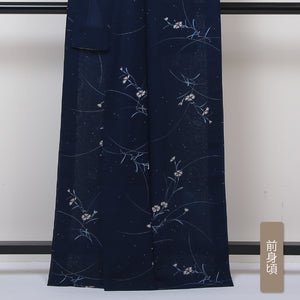 リサイクル着物】小紋 身丈164cm 裄66cm 紺系 カーネーション 