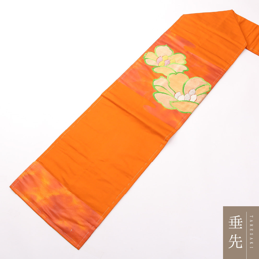 名古屋帯 ポイント柄 帯丈353cm カジュアル Sランク 正絹 ヱ霞 花柄 朱系 1224-02407