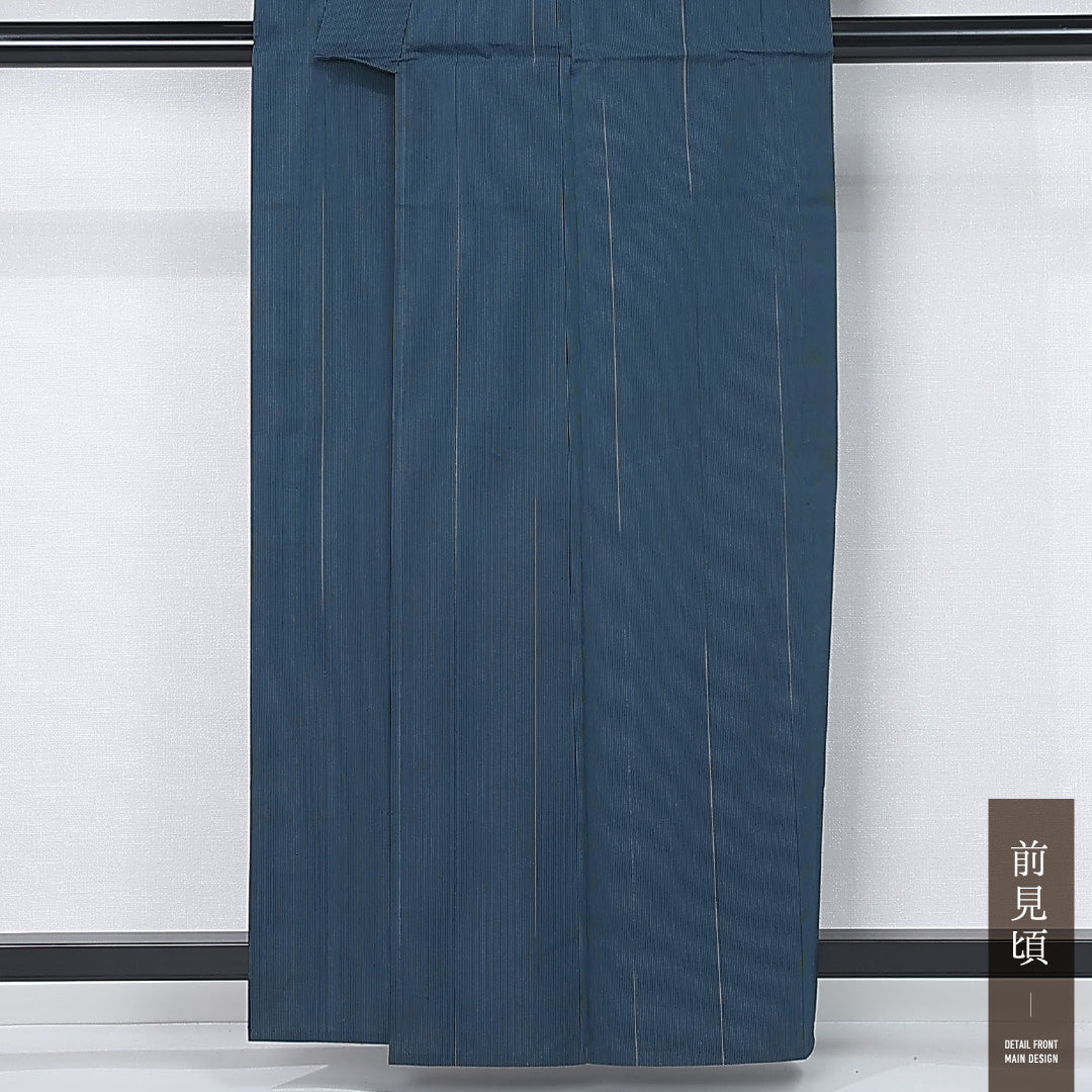 未使用品 紬 単衣 身丈158cm 裄丈61cm 正絹 Nランク カジュアル バチ衿 Mサイズ 漆糸 しつけ糸 抽象柄 緑系 M4 1223-12297