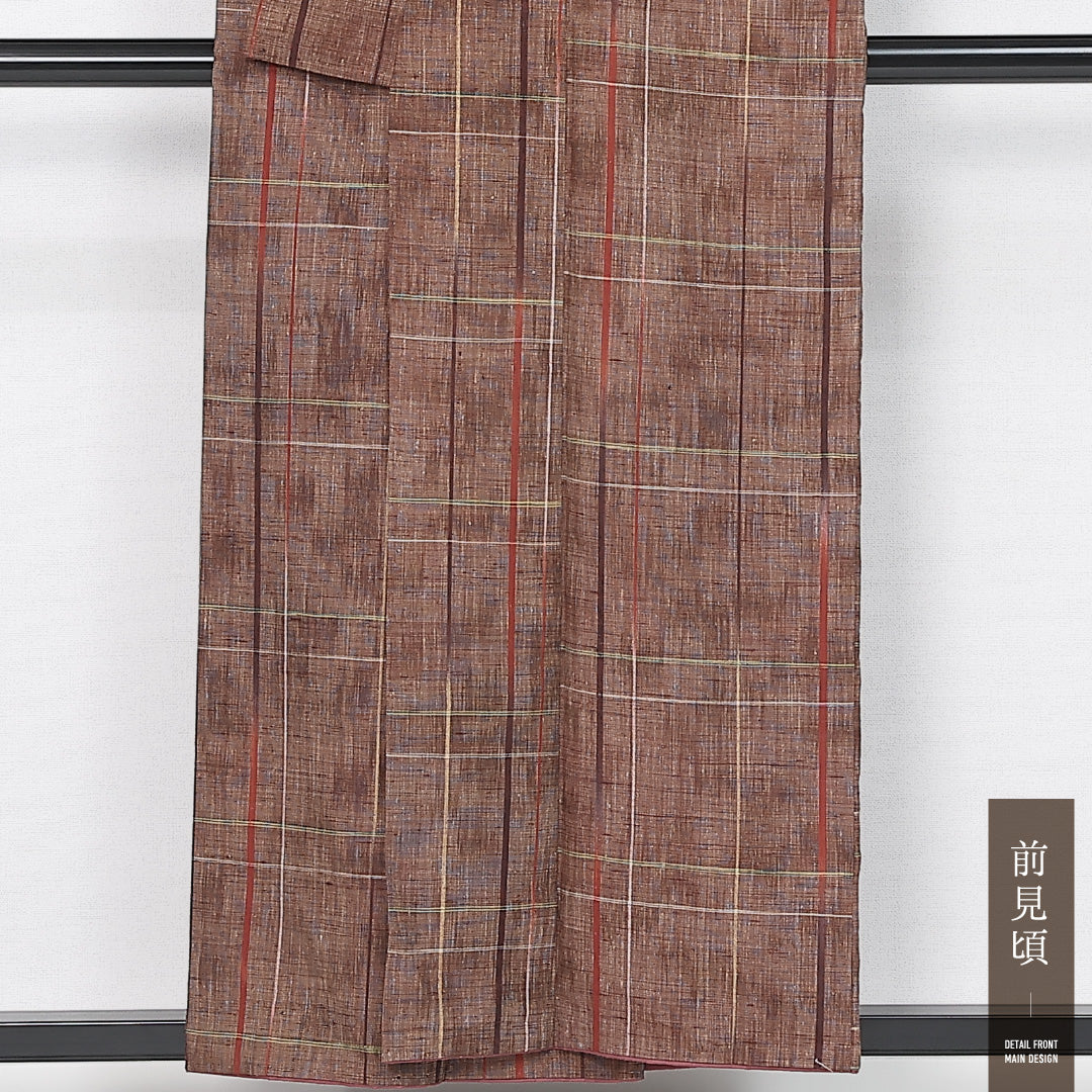 紬 袷 身丈154cm 裄丈63cm 正絹 Sランク カジュアル 広衿 Sサイズ 格子 茶系 RP 1223-11886