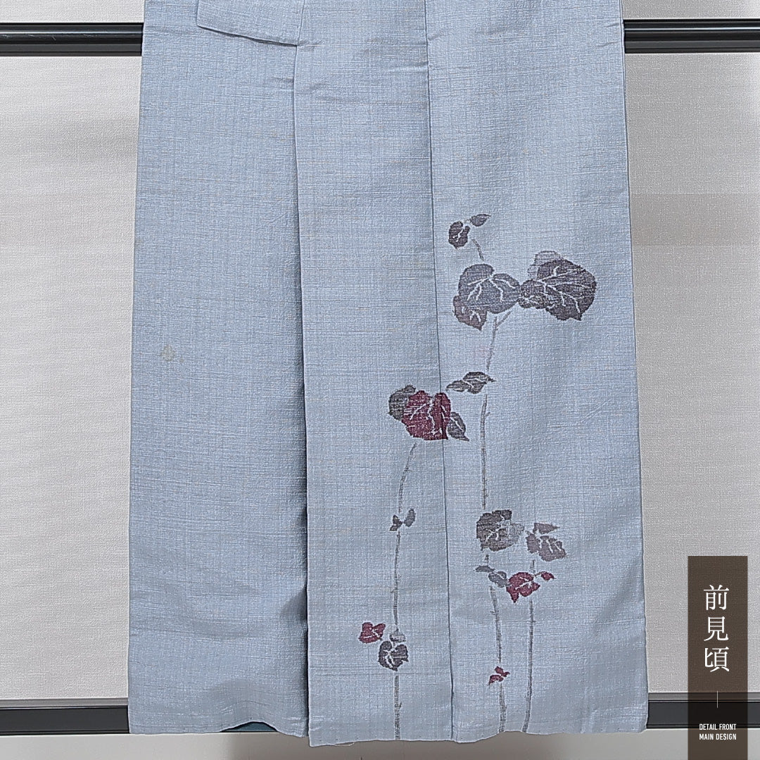 付下げ（紬） 袷 身丈154cm 裄丈61cm 正絹 Cランク Sサイズ 広衿 インフォーマル 植物柄 落款 水色系 1261-14970