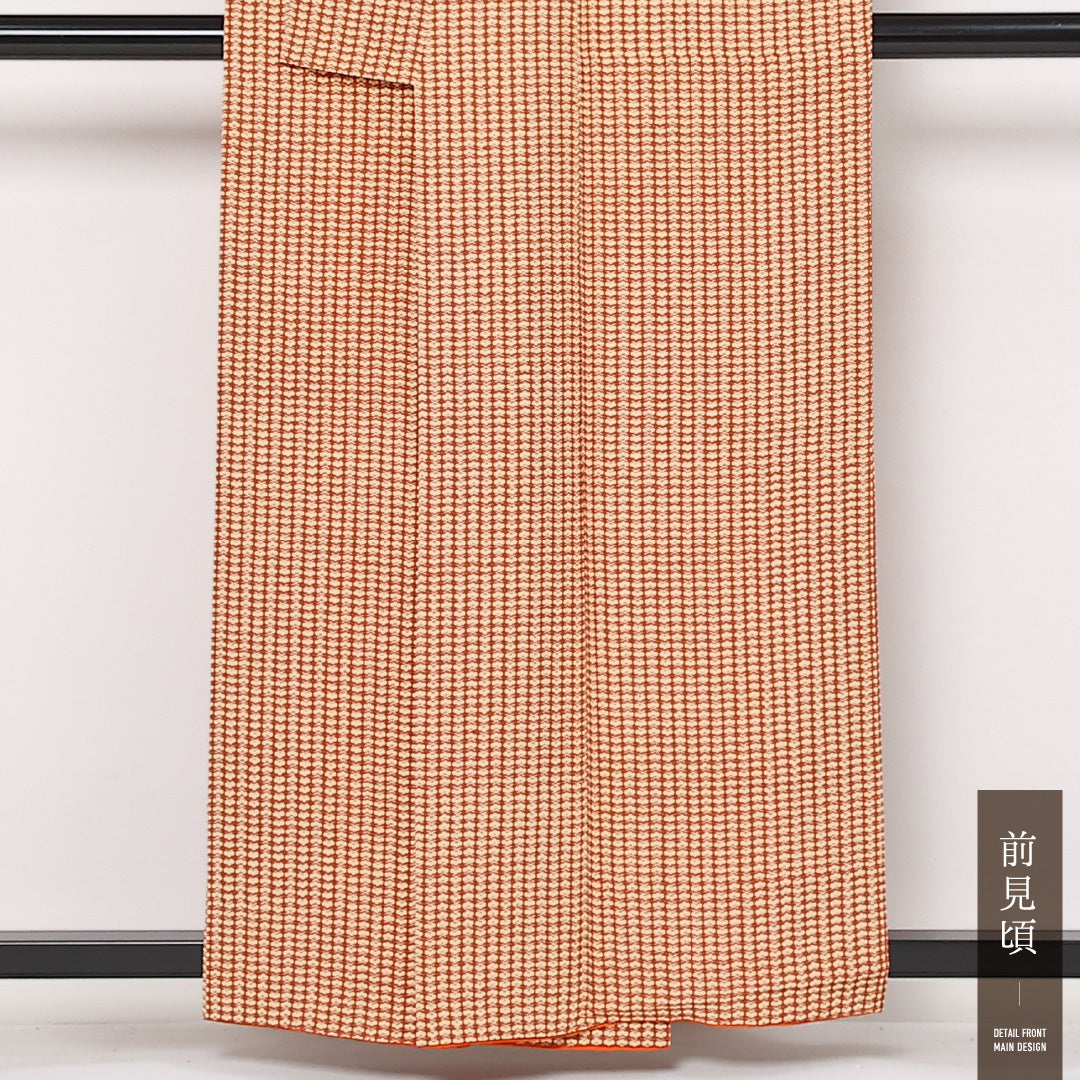 小紋 袷 身丈150cm 裄丈62cm 正絹 Aランク インフォーマル 広衿 Sサイズ 松 茶系 RP 1221-13572