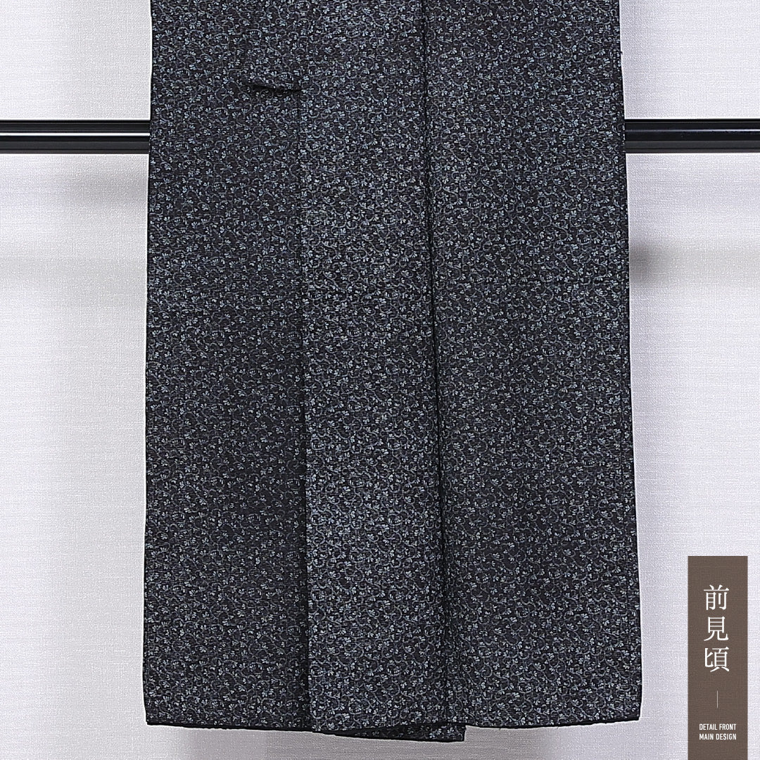 アンティーク 小紋 袷 身丈142cm 裄丈63cm 正絹 Aランク バチ衿 XSサイズ 唐草 黒系 RP 1221-11325