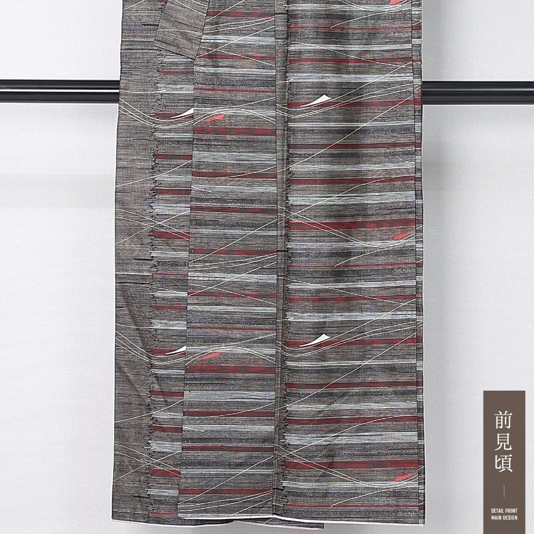 お召 身丈146cm 裄丈63cm Sランク XS 正絹 袷 広衿 創作 カジュアル グレー系 1265-12415