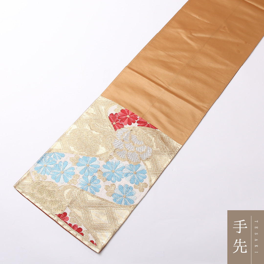 袋帯 帯丈396cm 正絹 六通 フォーマル 唐華 流水 菊 吉祥文様 金系 1243-01509