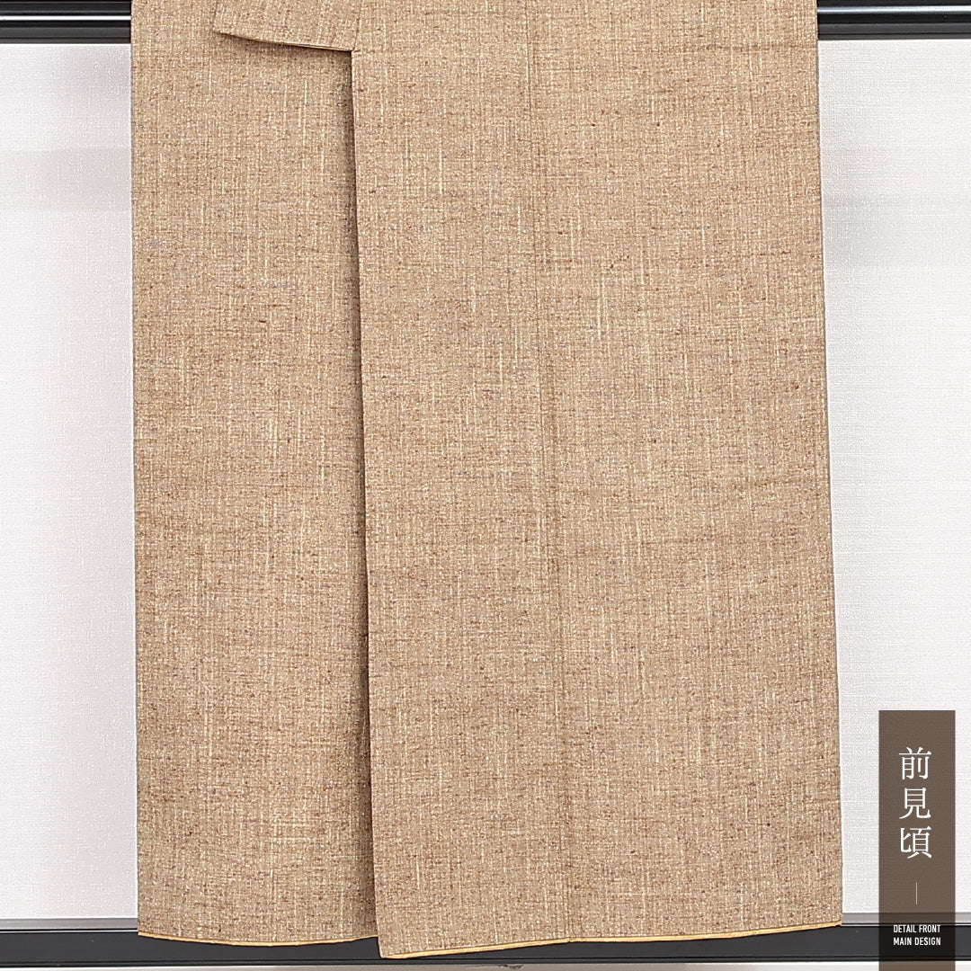 真綿紬 袷 身丈151cm 裄丈62cm 正絹 Sランク カジュアル 広衿 Sサイズ 無地 茶系 RP 1223-13188