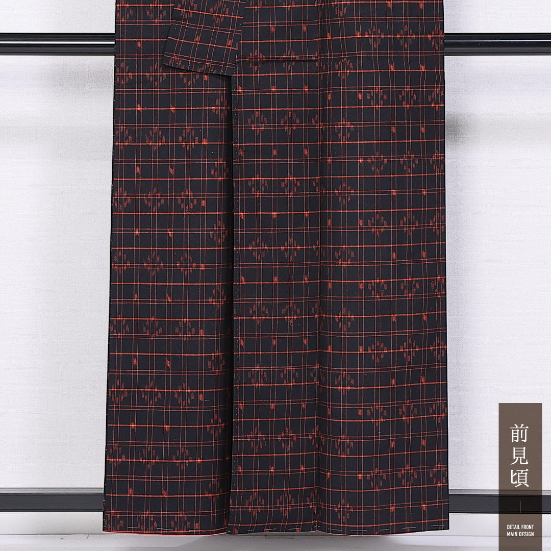 紬 袷 身丈157cm 裄丈63cm 正絹 Cランク カジュアル 広衿 Mサイズ 格子 黒系 LP 1223-11334