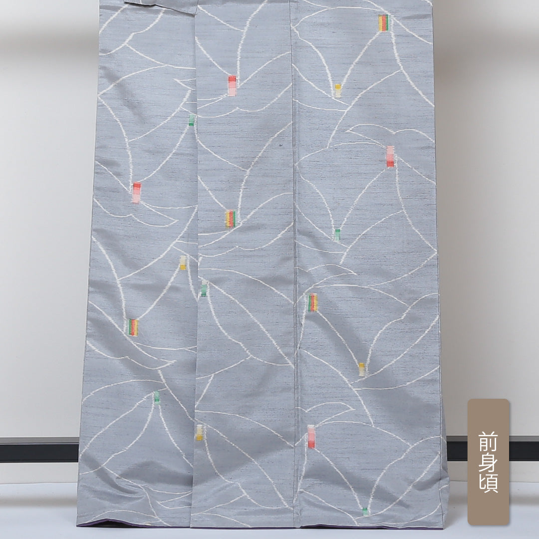 紬 袷 身丈166cm 裄66cm 正絹 グレー系 Bランク 1216-00568
