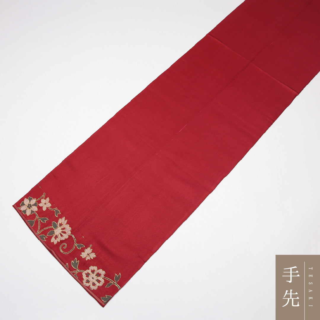 袋帯 帯丈416cm 正絹 全通 セミフォーマル 唐草華文 赤系 1243-01248