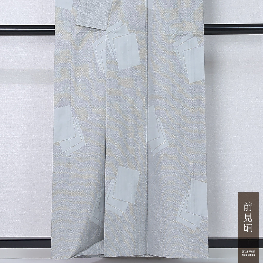 紬 単衣 身丈155cm 裄丈63cm 正絹 Sランク カジュアル 広衿 Mサイズ 色紙 グレー系 M4 1223-12240