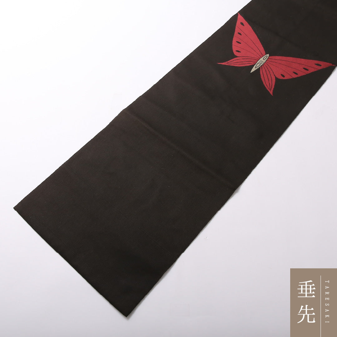 八寸名古屋帯 Sランク 帯丈357cm 正絹 ポイント柄 名古屋仕立て 織り インフォーマル 蝶 黒系 RP 1245-02997