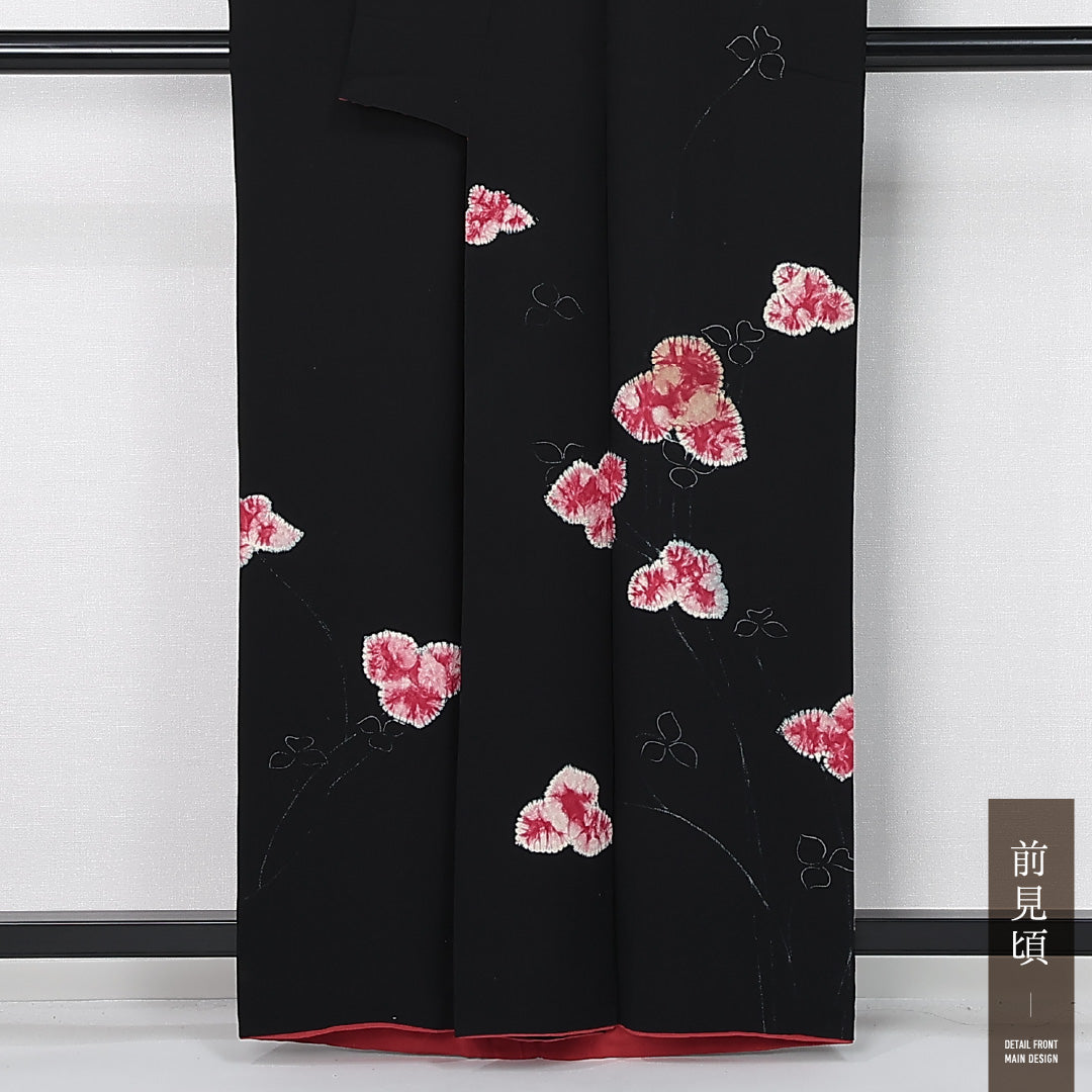 アンティーク 付下げ 袷 身丈158cm 裄丈62cm 正絹 Aランク 広衿 Mサイズ 紫陽花 黒系 M4 1218-12504