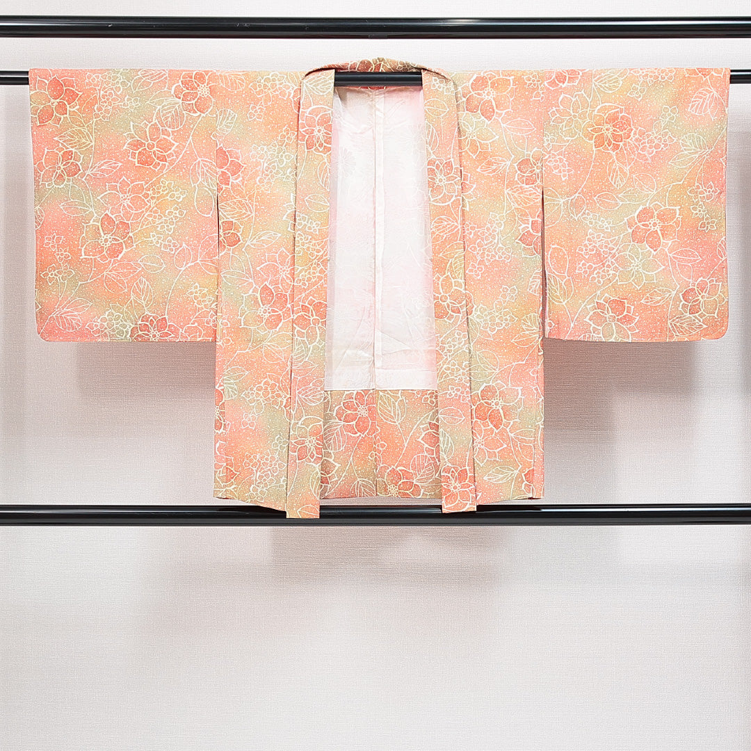 羽織 袷 身丈75cm 裄丈62cm 正絹 Cランク カジュアル Sサイズ 花柄 多色系 HP 1232-14850