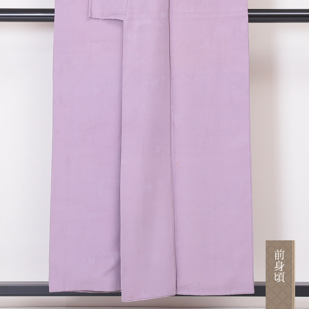 色無地 袷 身丈153cm 裄65.5cm 正絹 地紋あり 紫系 Bランク 1214-00401
