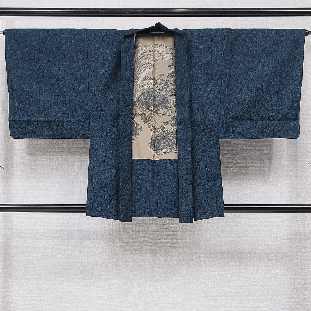 洗える着物 ウールの羽織 男性用 袷 身丈82cm 裄丈68cm ウール Cランク カジュアル Mサイズ 無地 紺系 LP 1235-15770