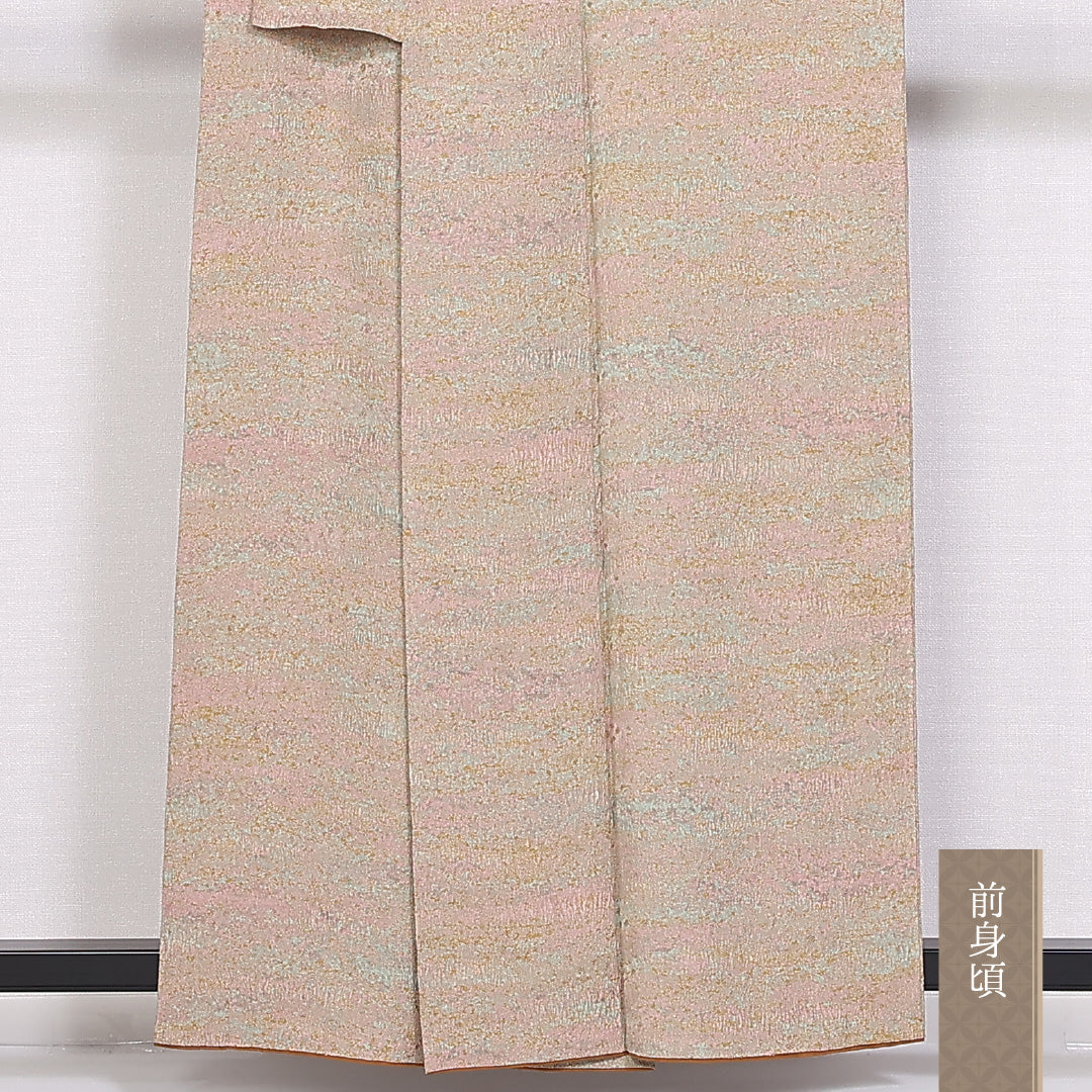 小紋 身丈157cm 裄丈65.5cm Sランク 袷 正絹 広衿 加藤唐九郎 ふくれ織 陶彩染 落款 1215-10026