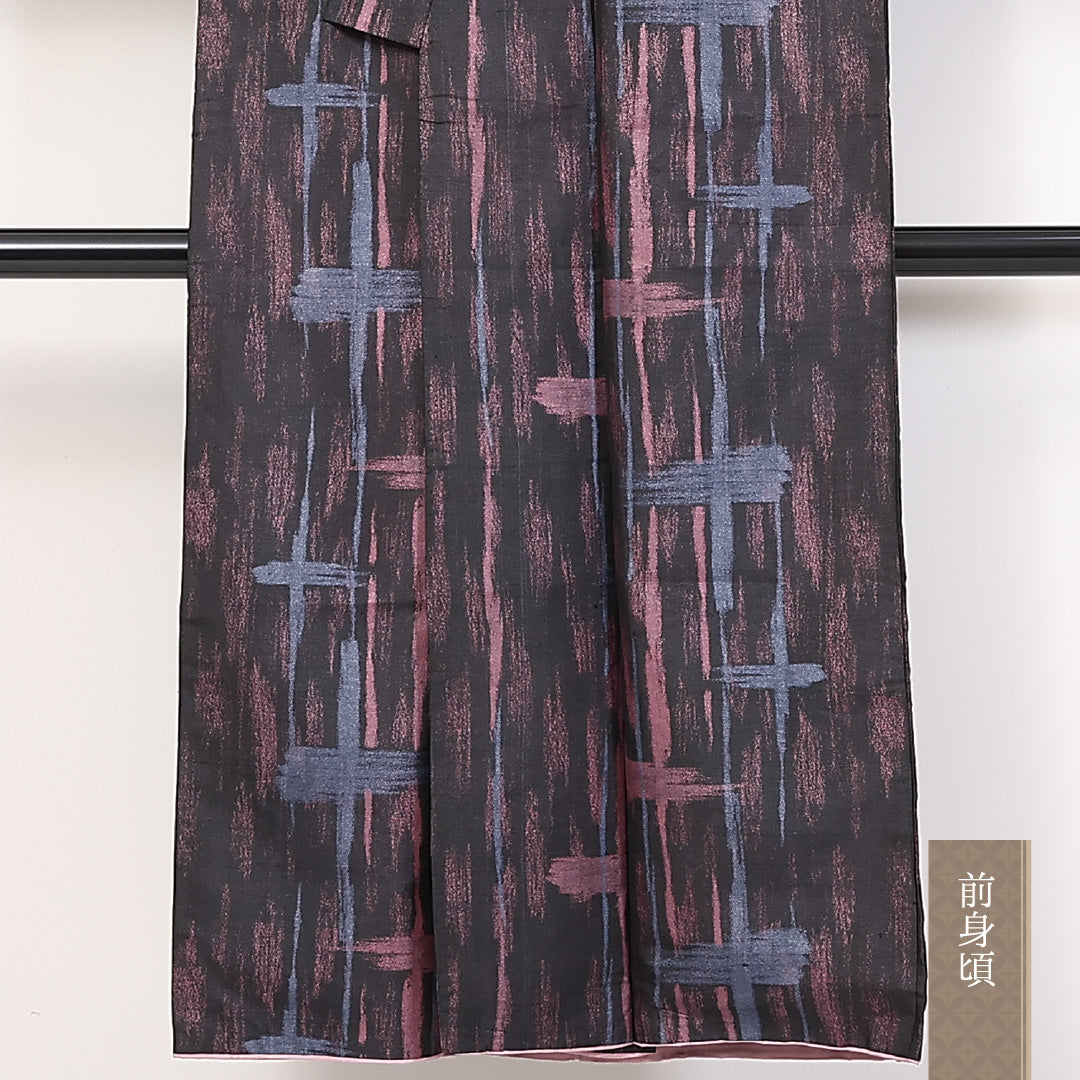 アンティーク 小紋 袷 身丈137cm 裄62.5cm 正絹 黒系 Aランク 1215-02308