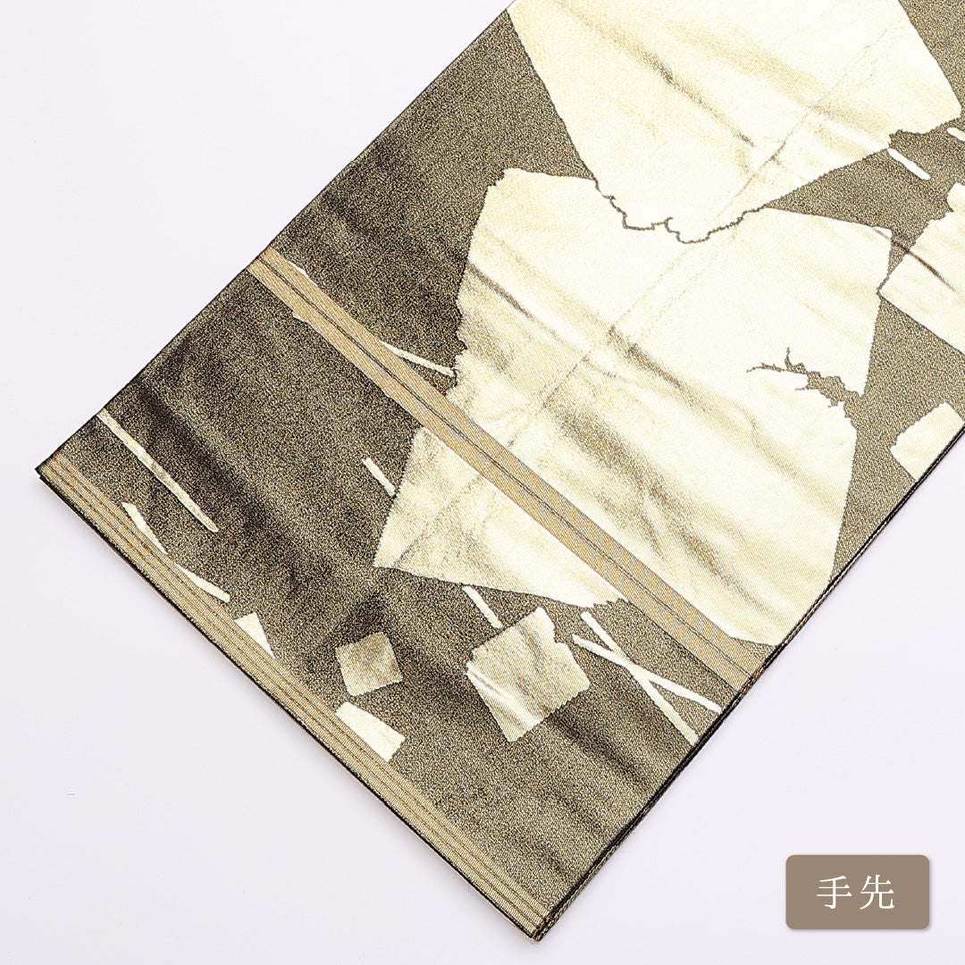 丸帯 帯丈440cm 全通 本金箔 金系 川島織物 フォーマル 落款 黒系 正絹 Sランク 1223-00853
