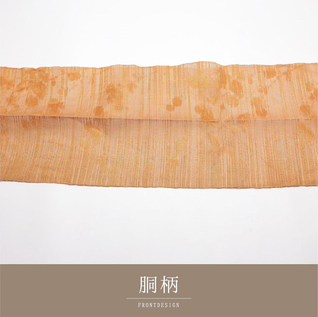 夏物 名古屋帯 全通 帯丈351cm カジュアル Sランク 正絹 羅 植物柄 創作 ベージュ系 1224-01936