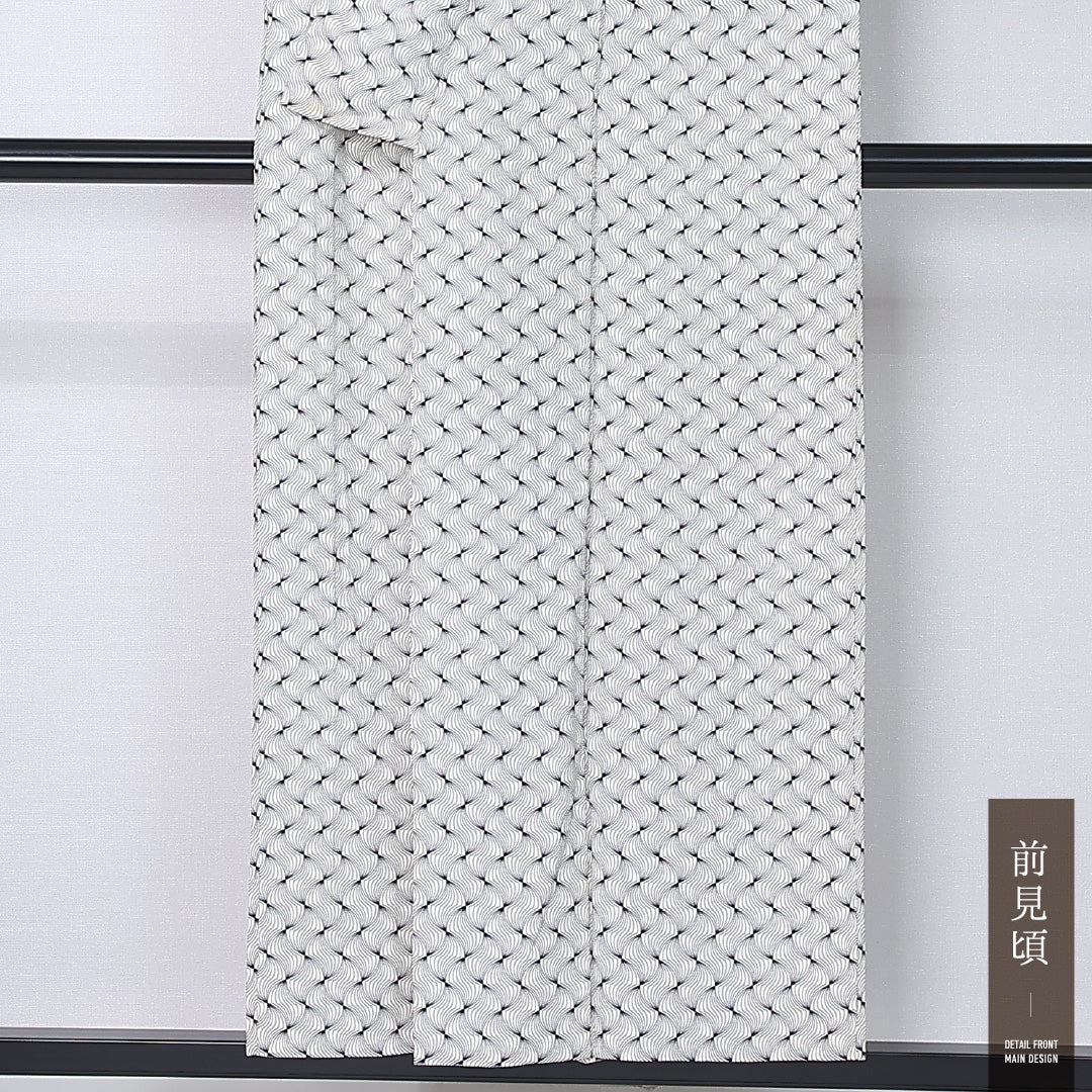 小紋 単衣 身丈152cm 裄丈61cm 正絹 Aランク インフォーマル 広衿 Sサイズ 創作柄 白系 RP 1221-12228