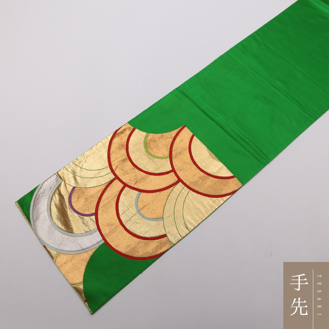 袋帯 帯丈412cm 正絹 六通 唐織 青海波 緑系 1243-01439