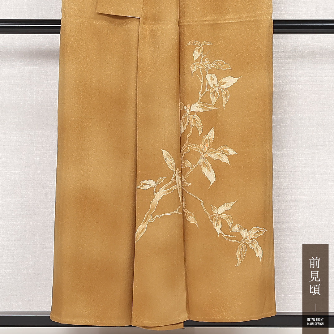 訪問着 単衣 身丈151cm 裄丈63cm 正絹 Sランク セミフォーマル 広衿 Sサイズ 金彩 団栗 金系 M4 1217-13260