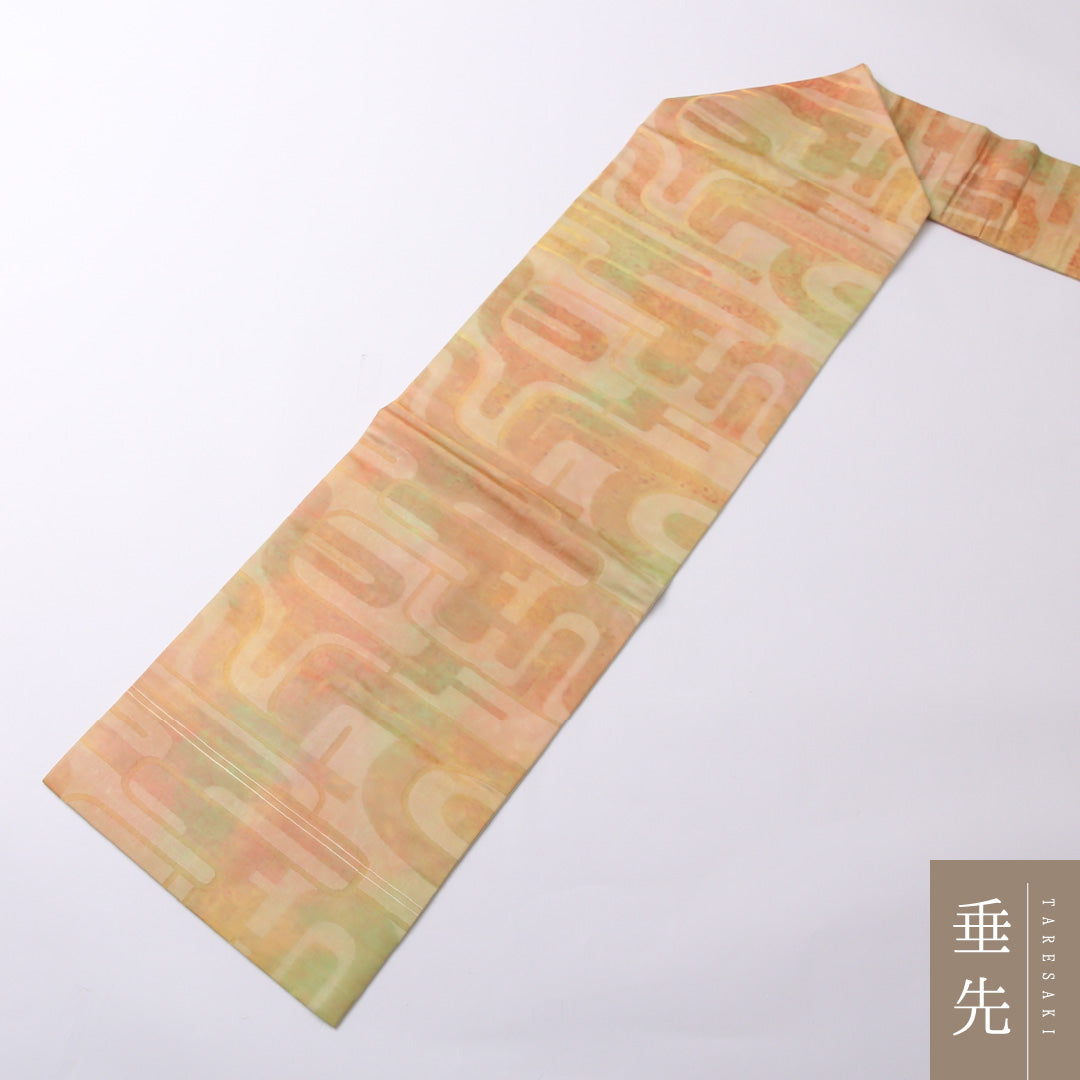 九寸名古屋帯 Aランク 帯丈369cm 正絹 六通 名古屋仕立て 織り インフォーマル 創作柄 朱系 LP 1245-02629