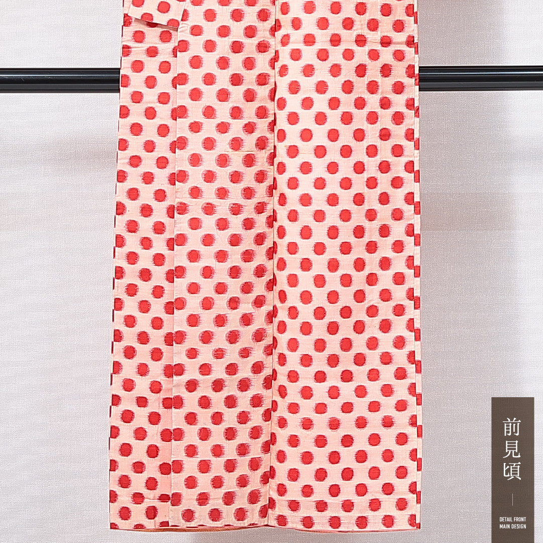アンティーク 紬（銘仙） 袷 身丈144cm 裄丈60cm 正絹 Bランク XSサイズ バチ衿 ドット 赤系 ピンク系 1216-14971