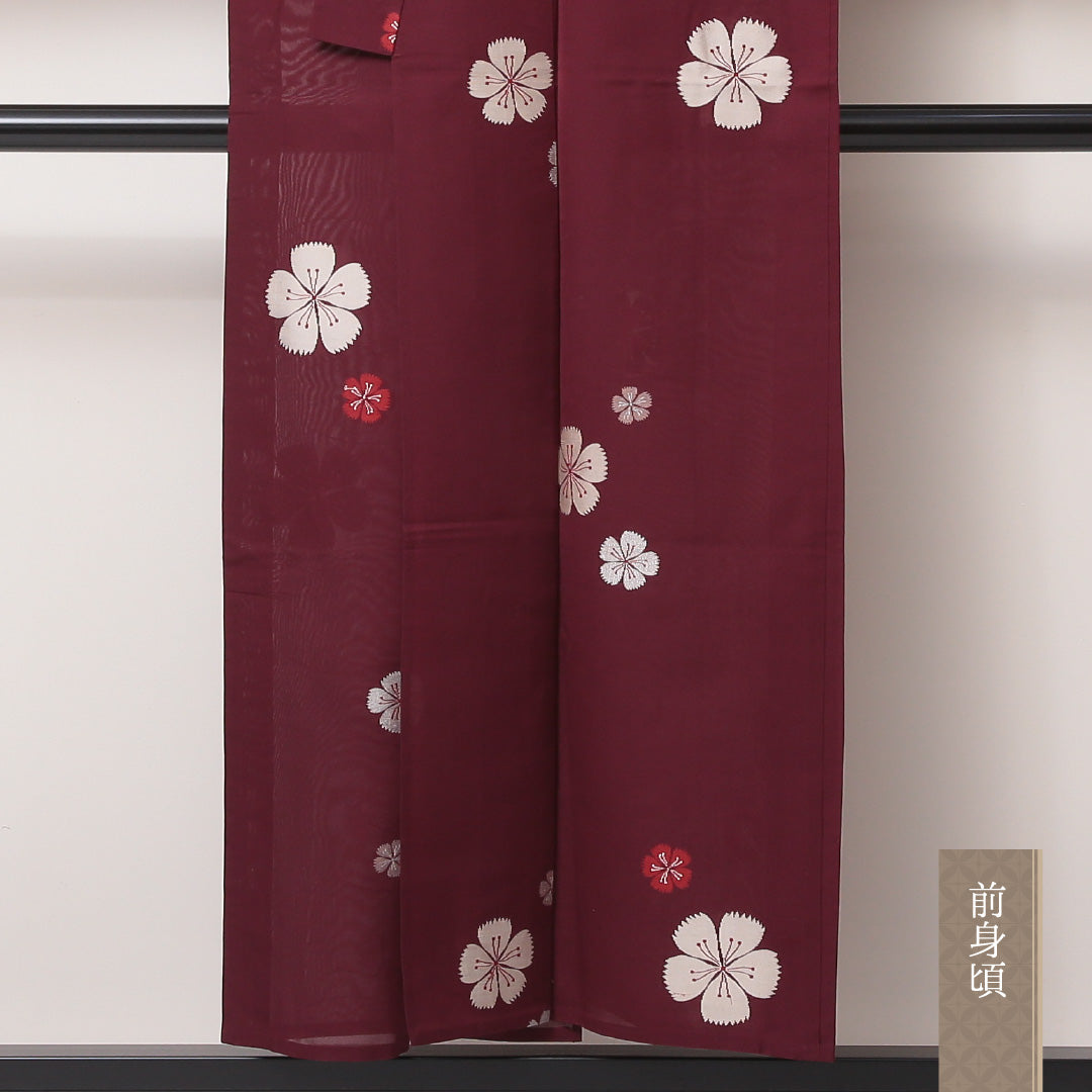 小紋 紗 身丈150cm 裄64cm 正絹 桜 切嵌め 夏着物 赤系 Aランク 1215-02192