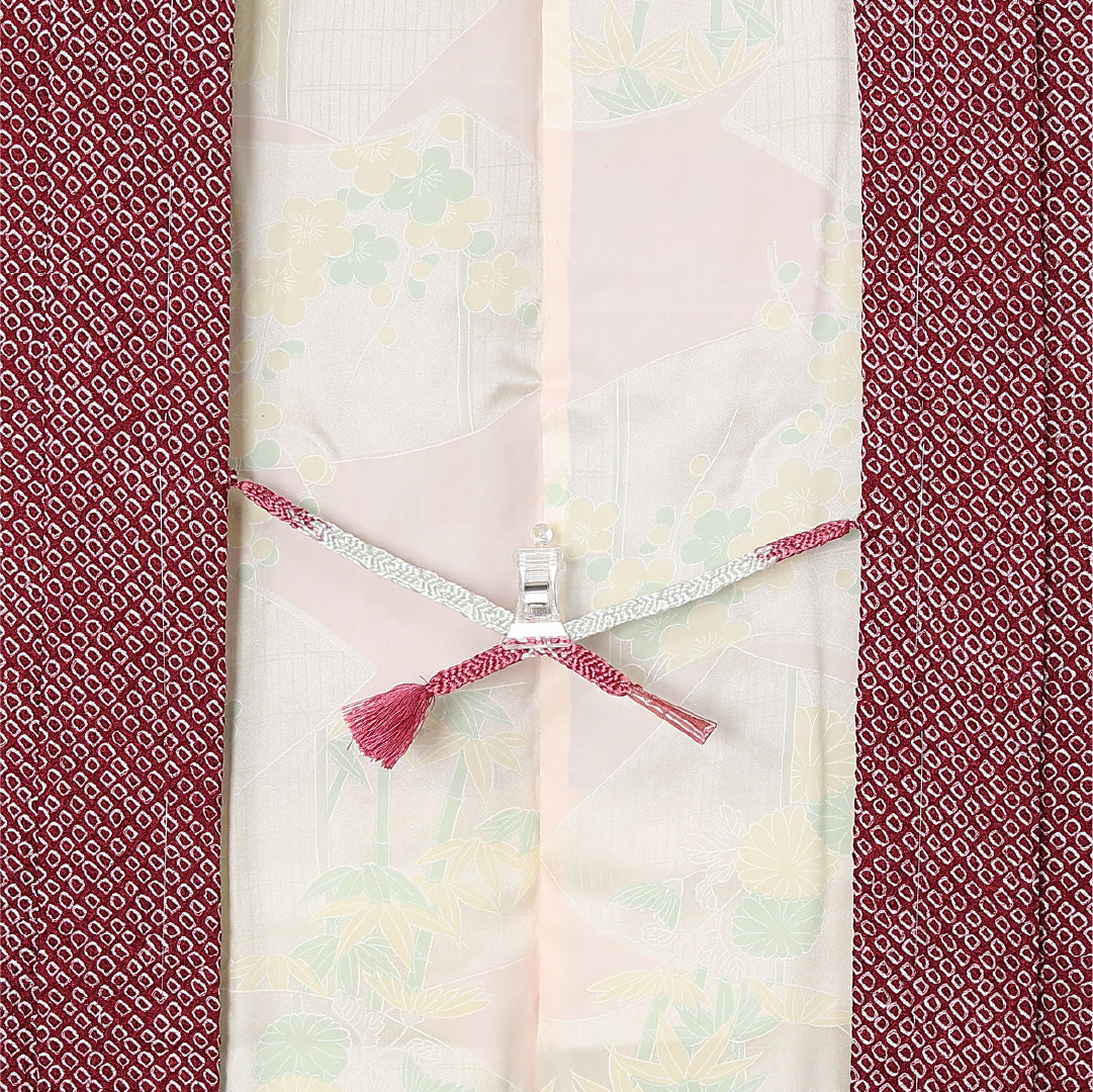 羽織 袷 身丈80cm 裄丈64cm 正絹 Sランク カジュアル Mサイズ 紐あり 植物柄 ピンク系 RP 1232-12807
