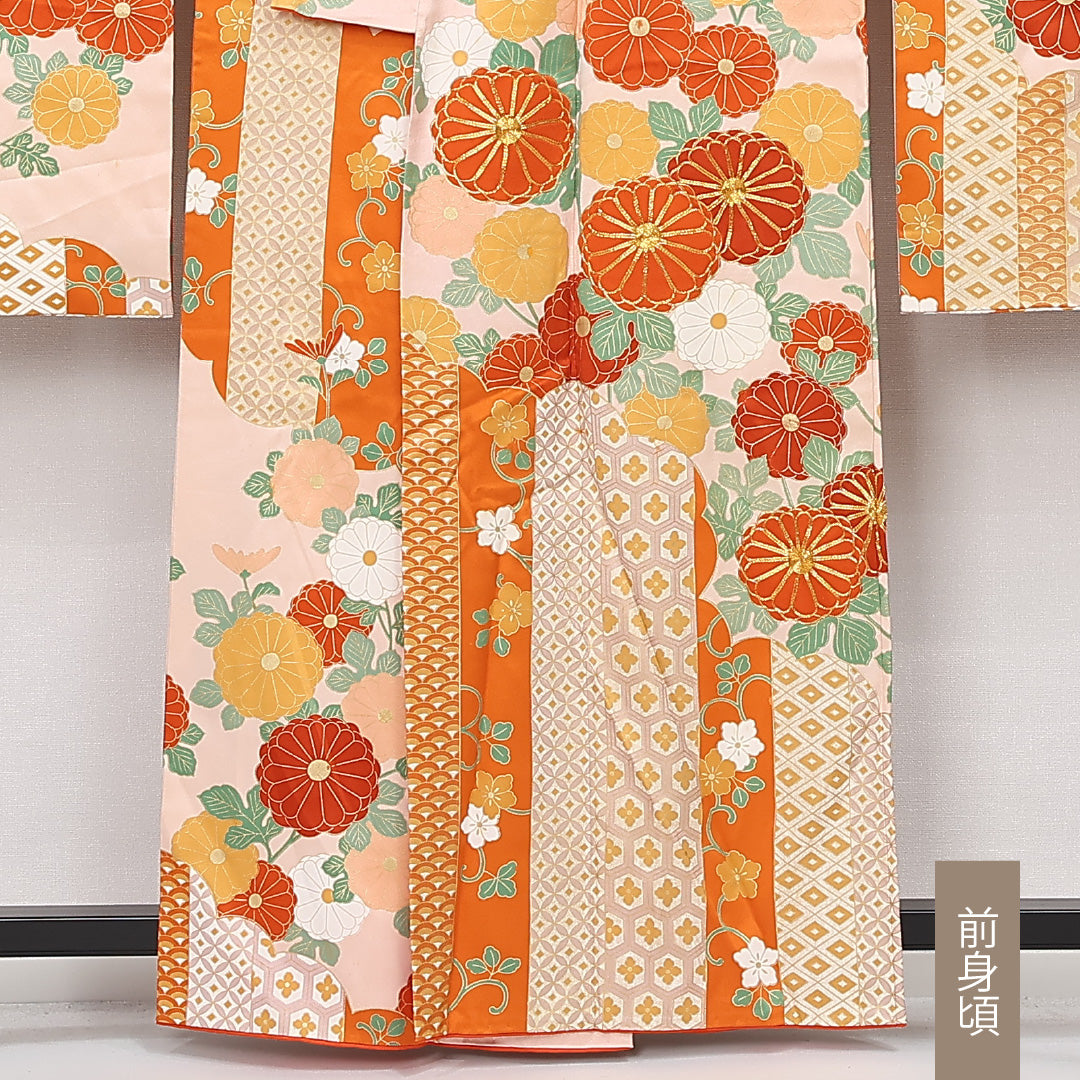 振袖 身丈160cm 裄丈64cm Cランク 正絹 袷 広衿 L 吉祥文様 フォーマル クリーム系 1213-F0520
