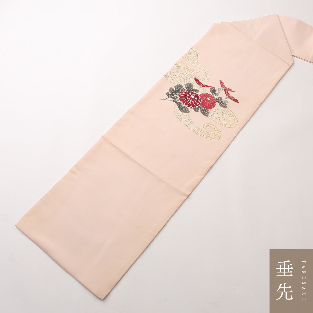 名古屋帯 ポイント柄 帯丈366cm カジュアル Cランク 正絹 塩瀬 菊 ピンク系 1224-02435