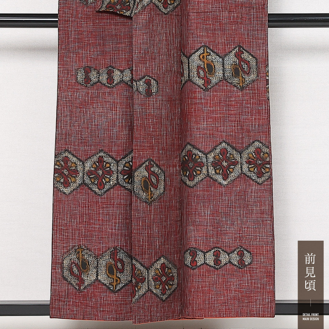 アンティーク 銘仙の着物 袷 身丈147cm 裄丈65cm 正絹 Aランク 広衿 XSサイズ 花菱亀甲 紫系 RP 1223-13664