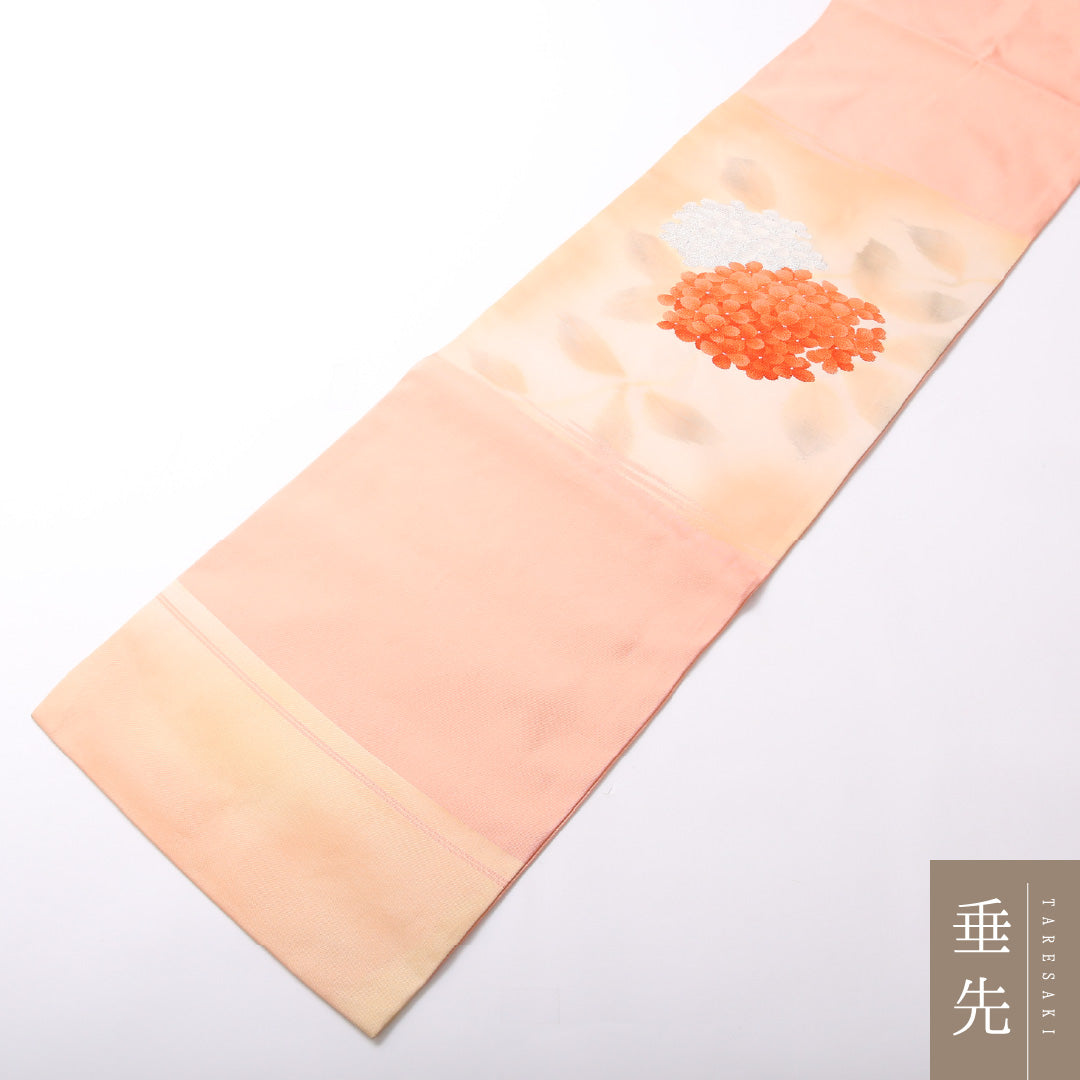九寸名古屋帯 Cランク 帯丈337cm 正絹 六通 名古屋仕立て 織り インフォーマル 紫陽花 ピンク系 HP 1245-03023