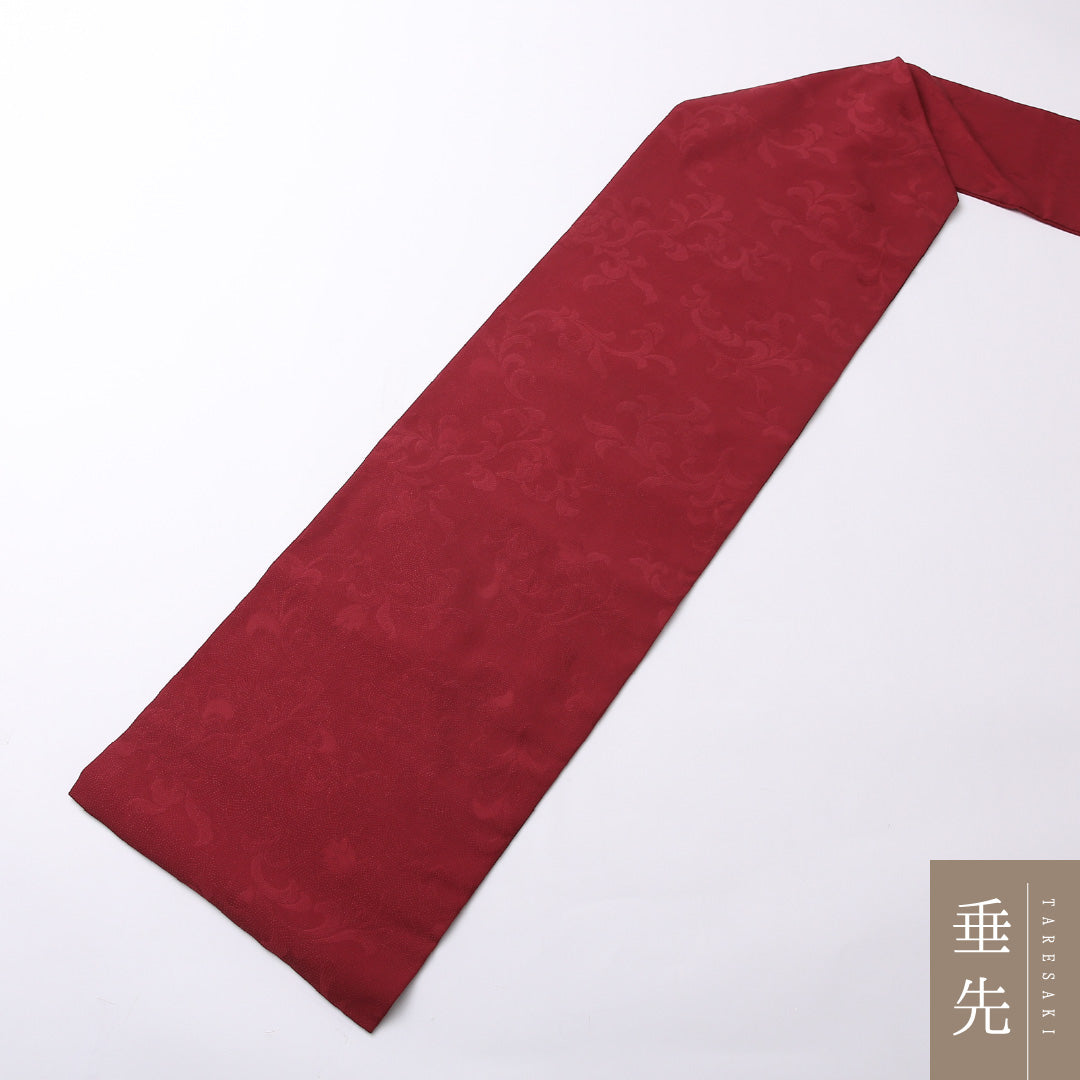 九寸 名古屋帯 帯丈317cm 名古屋仕立て 全通 Sランク カジュアル 正絹 唐草 上品 優しい 赤系 1224-02745