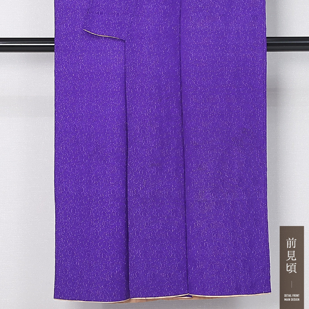 アンティーク 色無地 袷 身丈141cm 裄丈62cm 正絹 Bランク 広衿 XSサイズ 銀通し 無地 紫系 M4 1219-12486