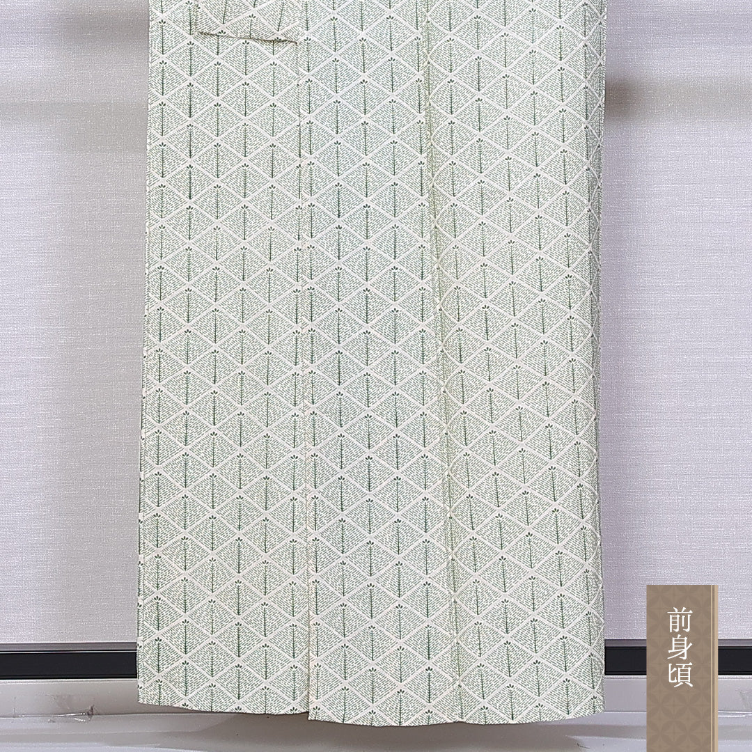 小紋 身丈156cm 裄丈62.5cm M 正絹 Sランク 単衣 広衿 松 菱形 1215-10938