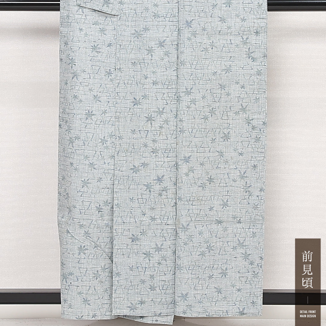 夏物 洗える着物 木綿の紬 夏物 身丈156cm 裄丈66cm 木綿 Cランク カジュアル 広衿 Mサイズ 幾何学柄 ヒトデ グレー系 RP 1223-13294