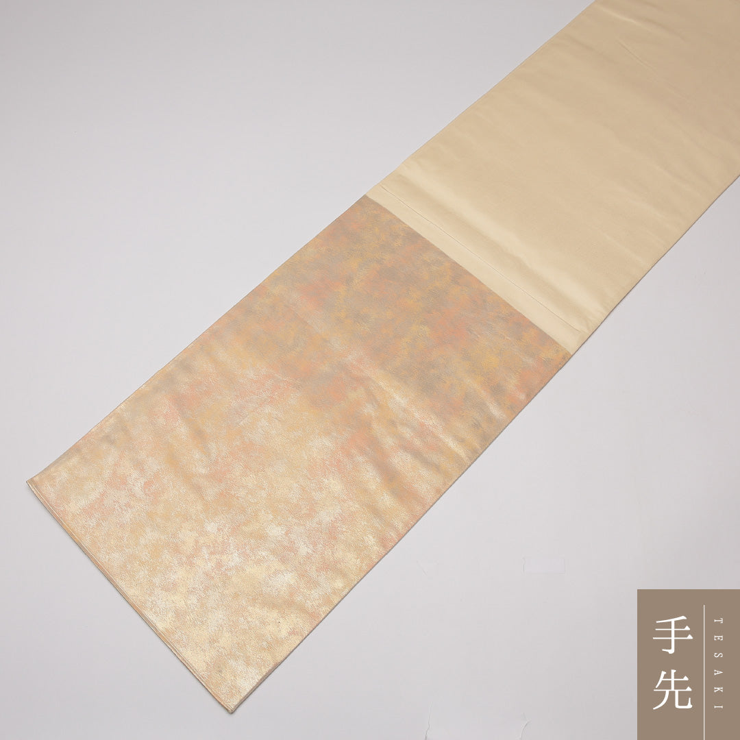 袋帯 帯丈440cm 正絹 六通 セミフォーマル 抽象柄 しつけ糸 金系 クリーム系 1243-01328
