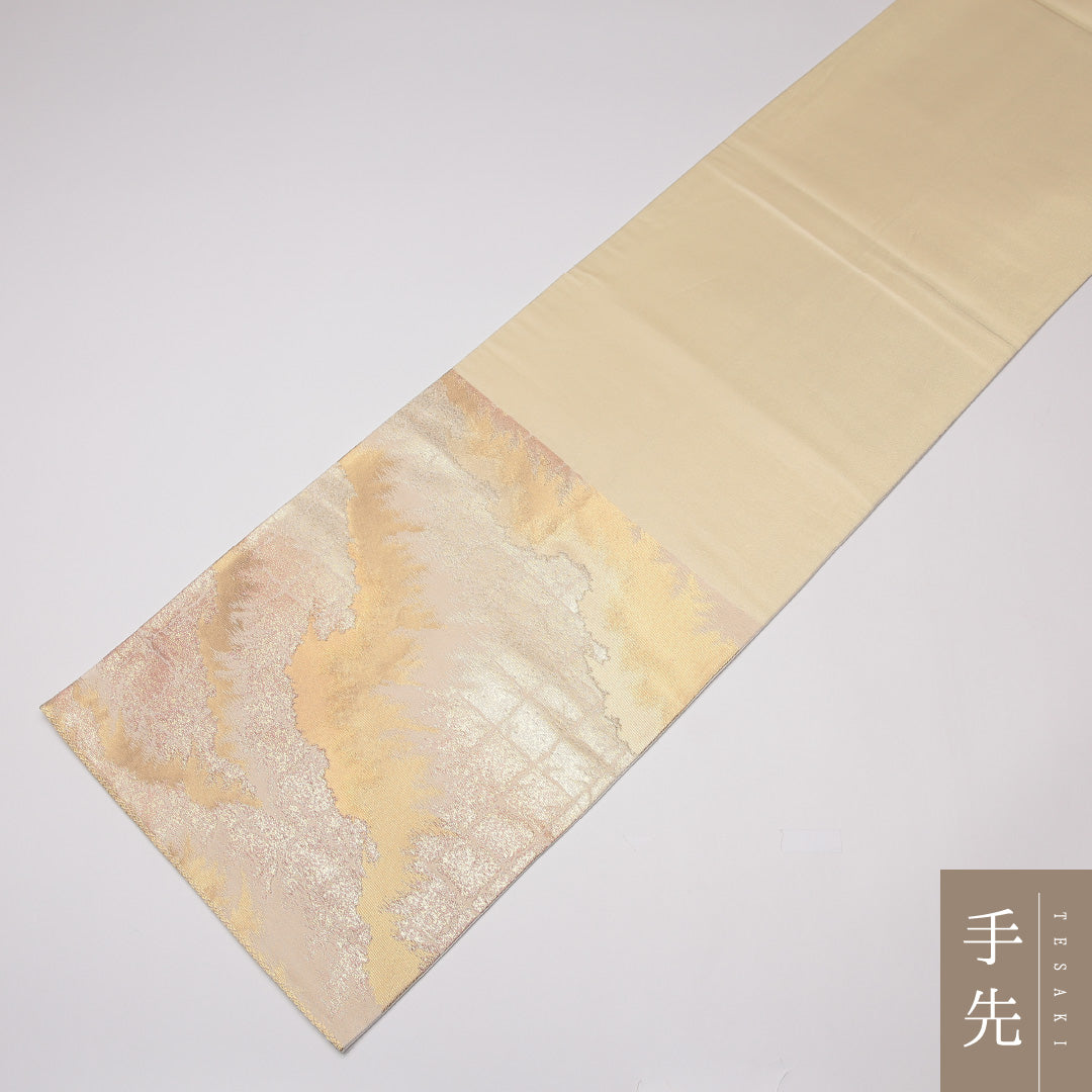 袋帯 帯丈420cm 正絹 六通 セミフォーマル 雲取り 金系 1243-01326