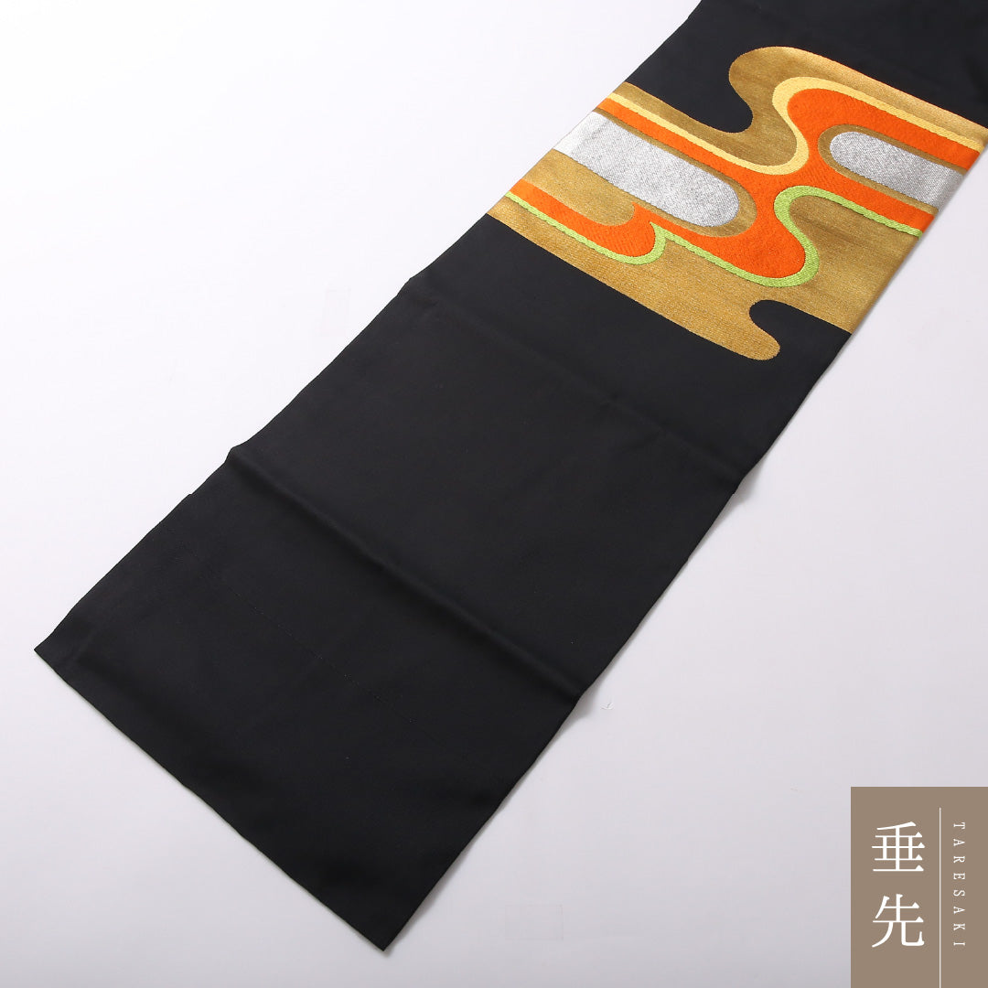 未使用品 九寸名古屋帯 Nランク 帯丈358cm 正絹 ポイント柄 名古屋仕立て 織り セミフォーマル エ霞 黒系 RP 1245-03119