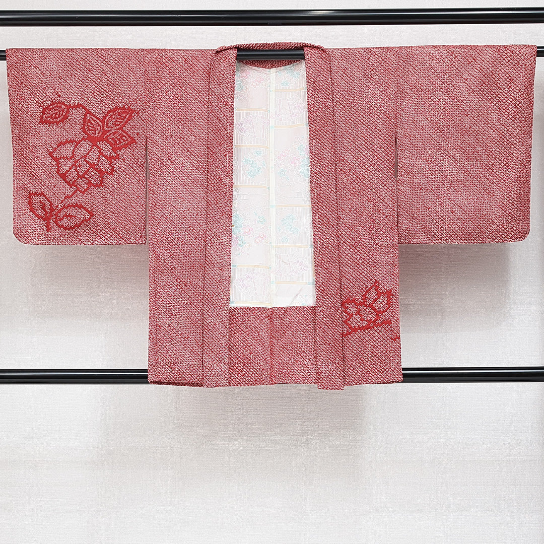 絵羽羽織 袷 身丈81cm 裄丈64cm 正絹 Sランク インフォーマル Mサイズ 花柄 赤系 RP 1234-14654