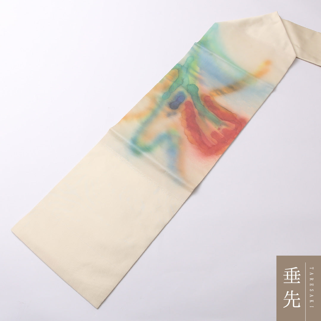 九寸名古屋帯 Sランク 帯丈354cm 正絹 ポイント柄 名古屋仕立て 織り カジュアル 塩瀬 創作柄 クリーム系 M4 1245-02553