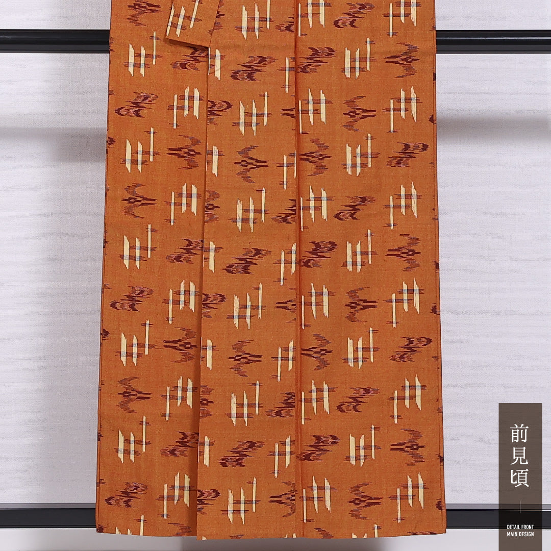 紬 単衣 身丈154cm 裄丈63cm 正絹 Sランク カジュアル バチ衿 Sサイズ 肩当て 燕 朱系 RP 1223-11837
