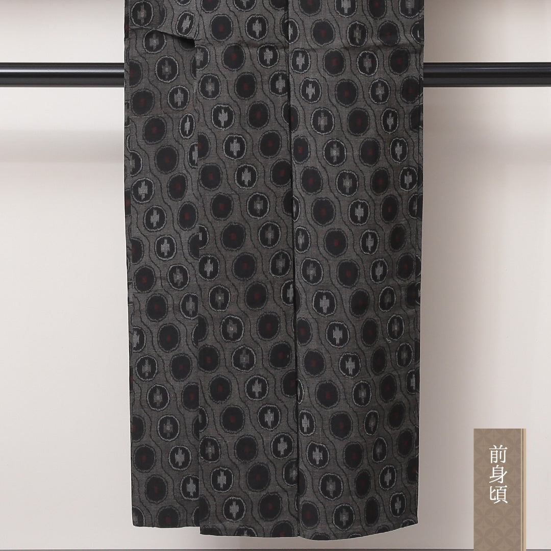 紬 単衣 身丈148cm 裄62.5cm ウール 洗える着物 丸文 グレー系 Bランク 1216-01012