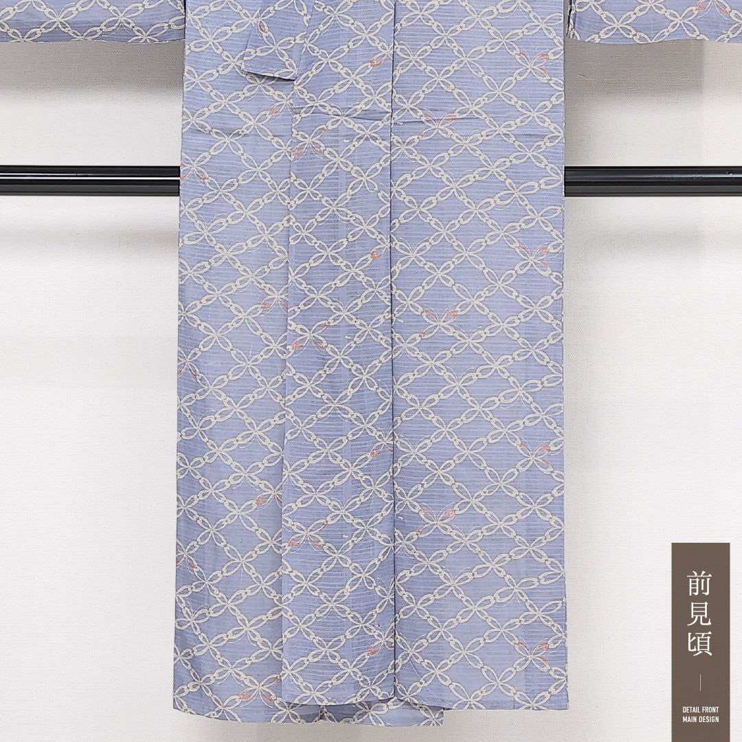 アンティーク 夏物 小紋 絽 身丈143cm 裄丈62cm 正絹 Aランク バチ衿 XSサイズ 菱 水色系 RP 1221-13346